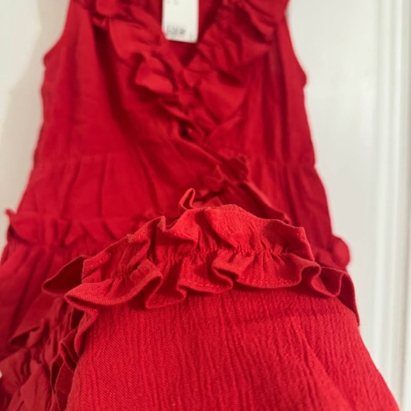 H&M Red Ruffle V-Neck Tiered Mini Dress - Picture 5 of 7